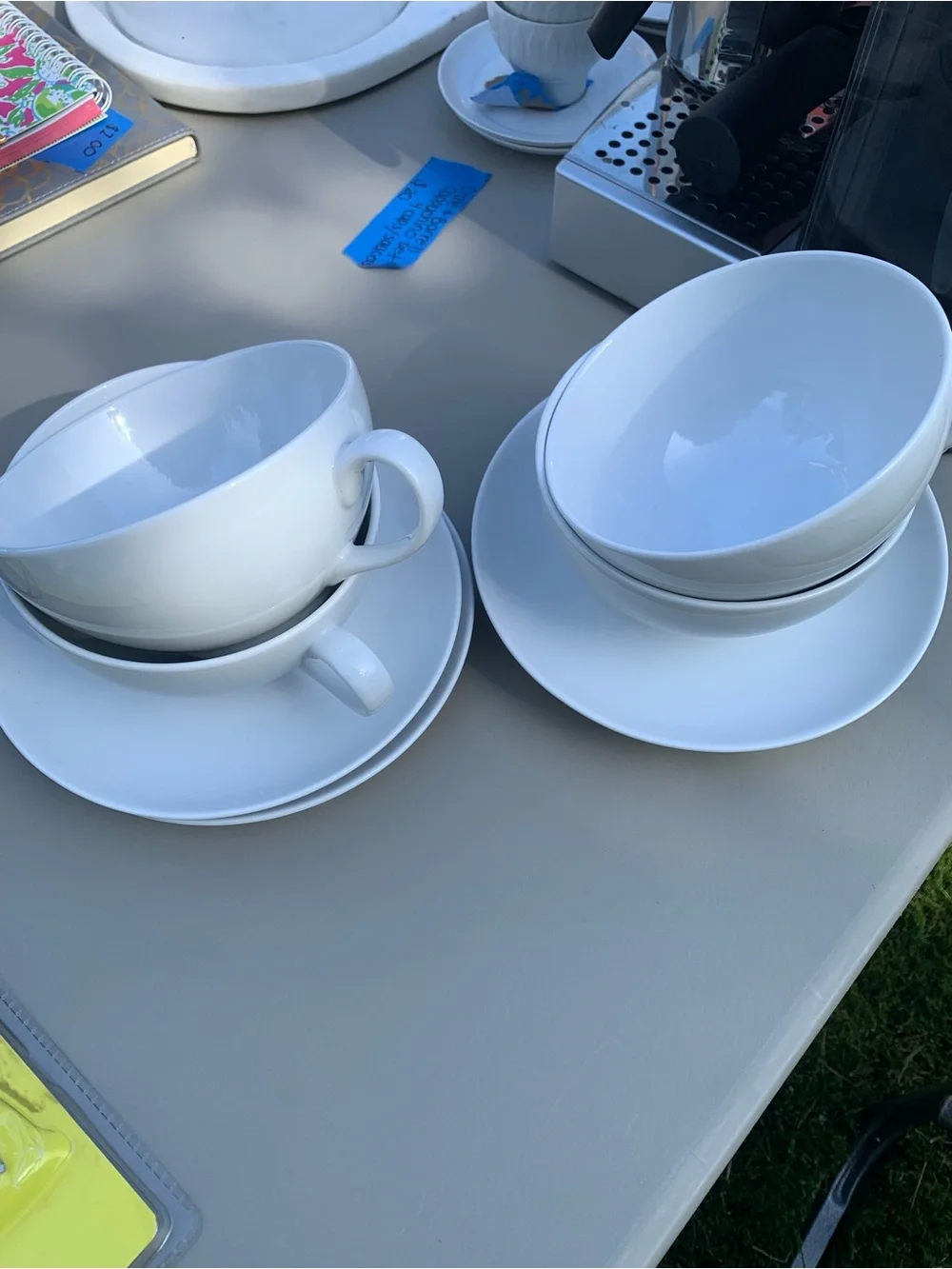 Crate&Barrel White Porcelain Cappuccino Cups and Saucers Set